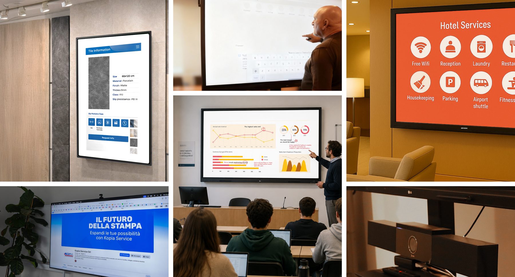 Monitor interattivi Sharp in showroom, aule e sale riunioni